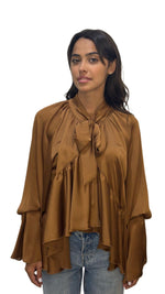 Carica l'immagine nel visualizzatore Galleria, CAMICIA MARRONE CON FIOCCO