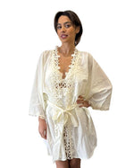 Carica l'immagine nel visualizzatore Galleria, KIMONO CORTO MACRAME' BURRO