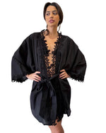 Carica l'immagine nel visualizzatore Galleria, KIMONO CON MACRAME' NERO