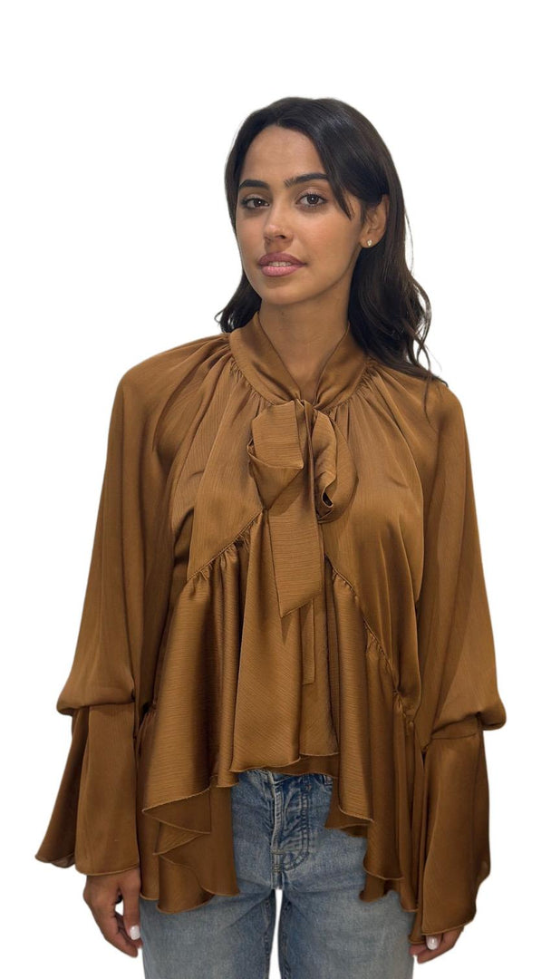 CAMICIA MARRONE CON FIOCCO