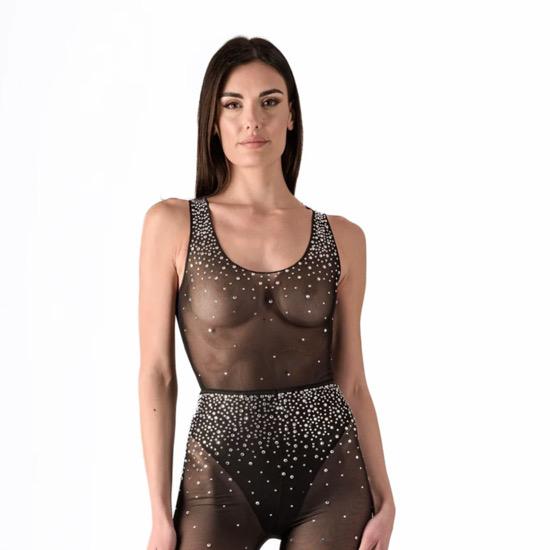 BODY CANOTTA CON STRASS NERO