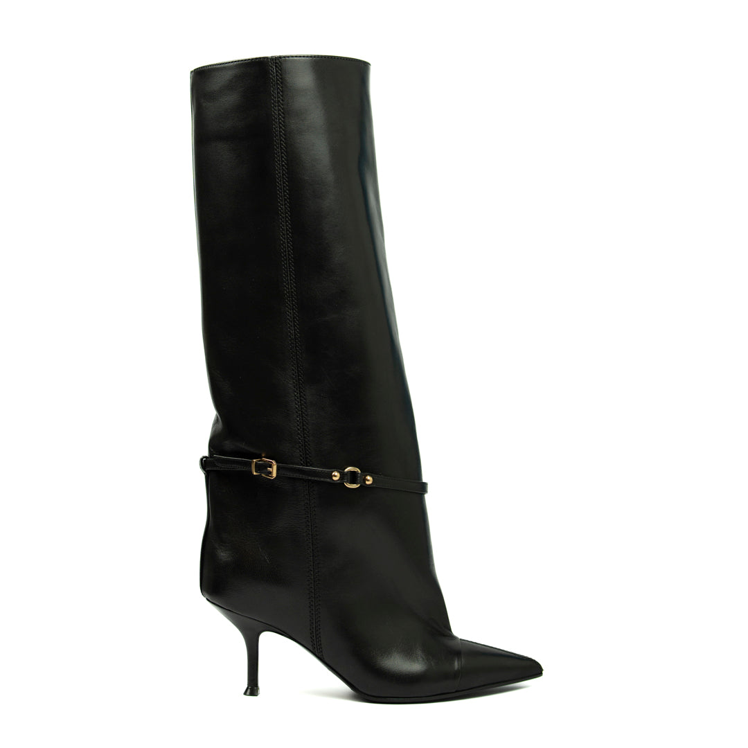 STIVALE IN PELLE NERO CON FIBBIETTA A CAVIGLIA