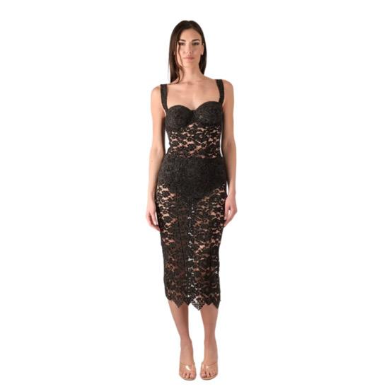 ABITO IN PIZZO NERO CON COULOTTE