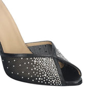 SANDALO NERO CON RETE E STRASS ARGENTO