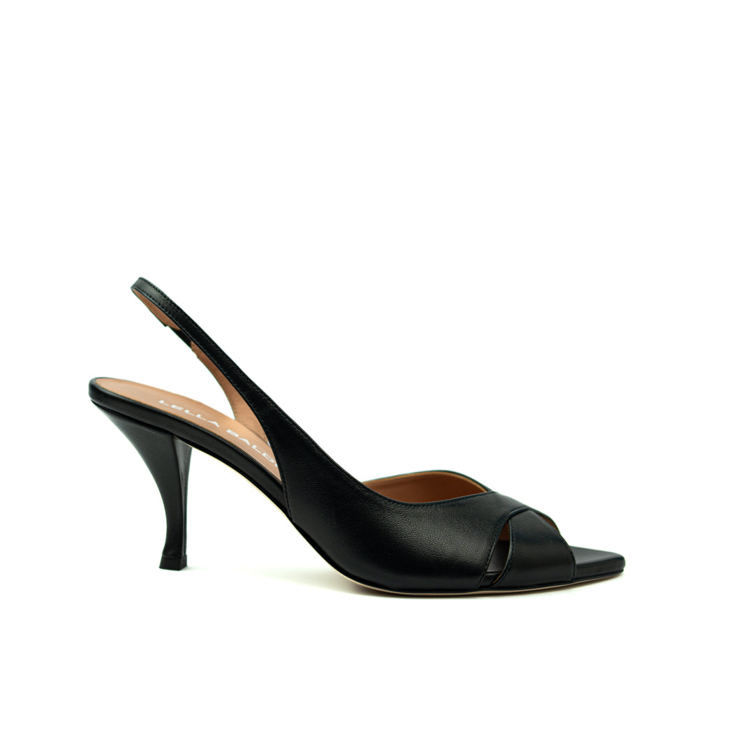 SANDALO IN PELLE NERA CON INCROCIO